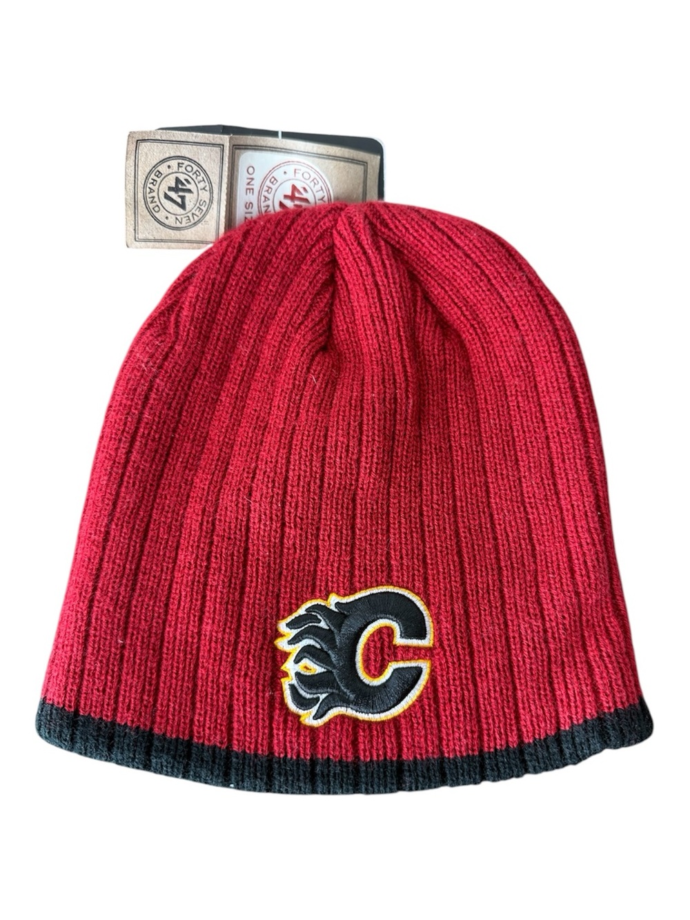 FORTY SEVEN 47 BRAND New NHL Calgary Flames Knit Beanie Toque Red Black